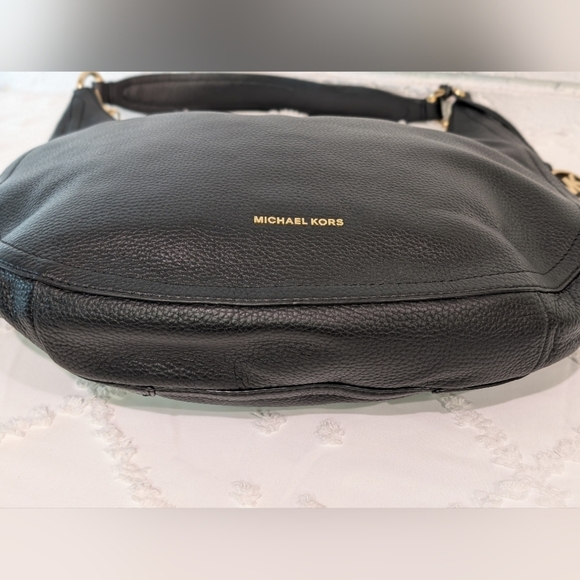 Michael Kors Lydia Large Black Pebbled Leather Shoulder Bag Hobo Boho Purse MK - Picture 6 of 16